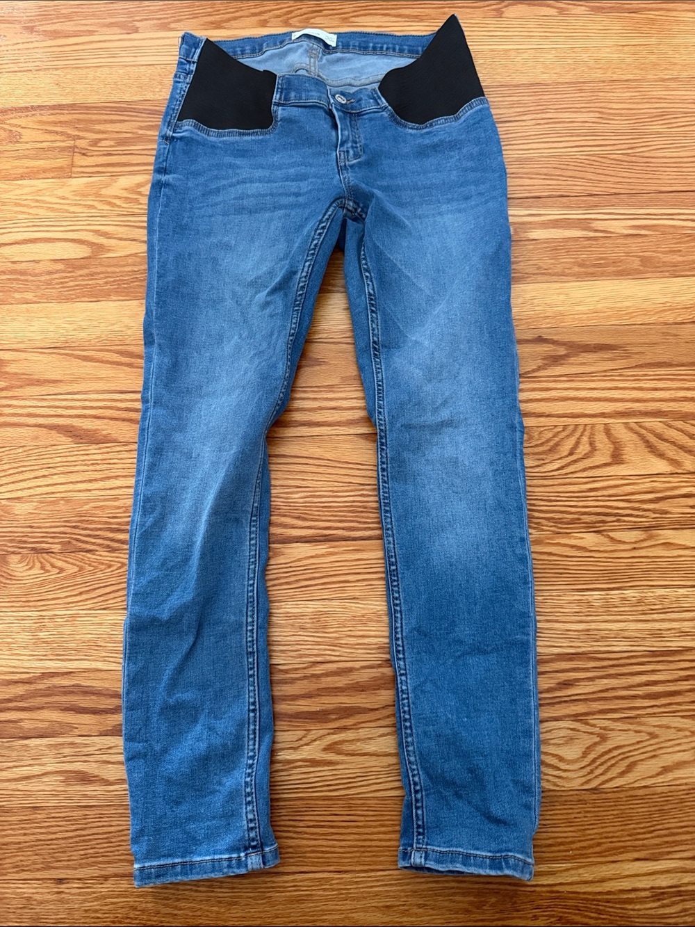 Mango Maternity Skinny Jeans in Blue with Black Stretch Panels - Size Medium / 6